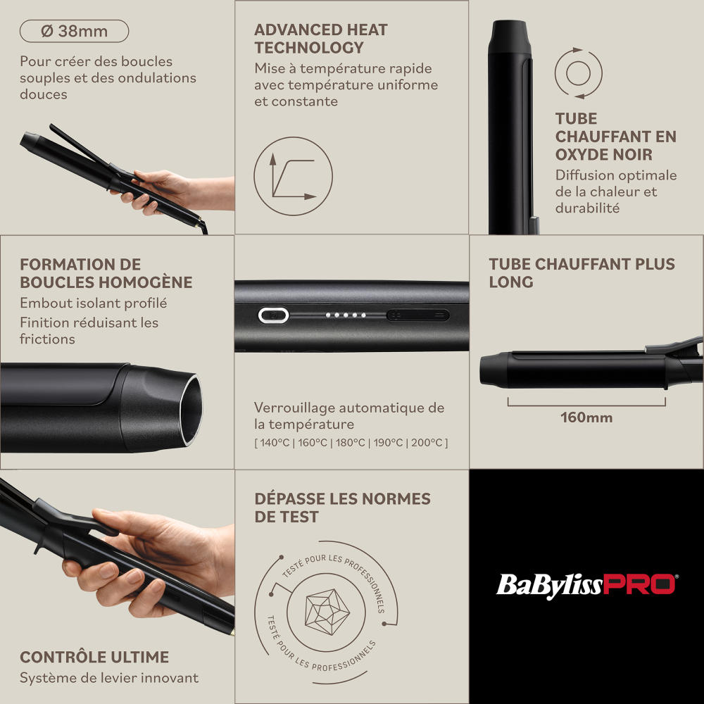 BaBylissPRO Curling Tong 38mm for Loose Curls and Soft Waves - (BAB2495E)