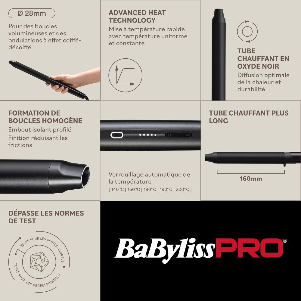 BaBylissPRO Curling Wand 28mm for Effortless Curls and Waves (BAB2485E)