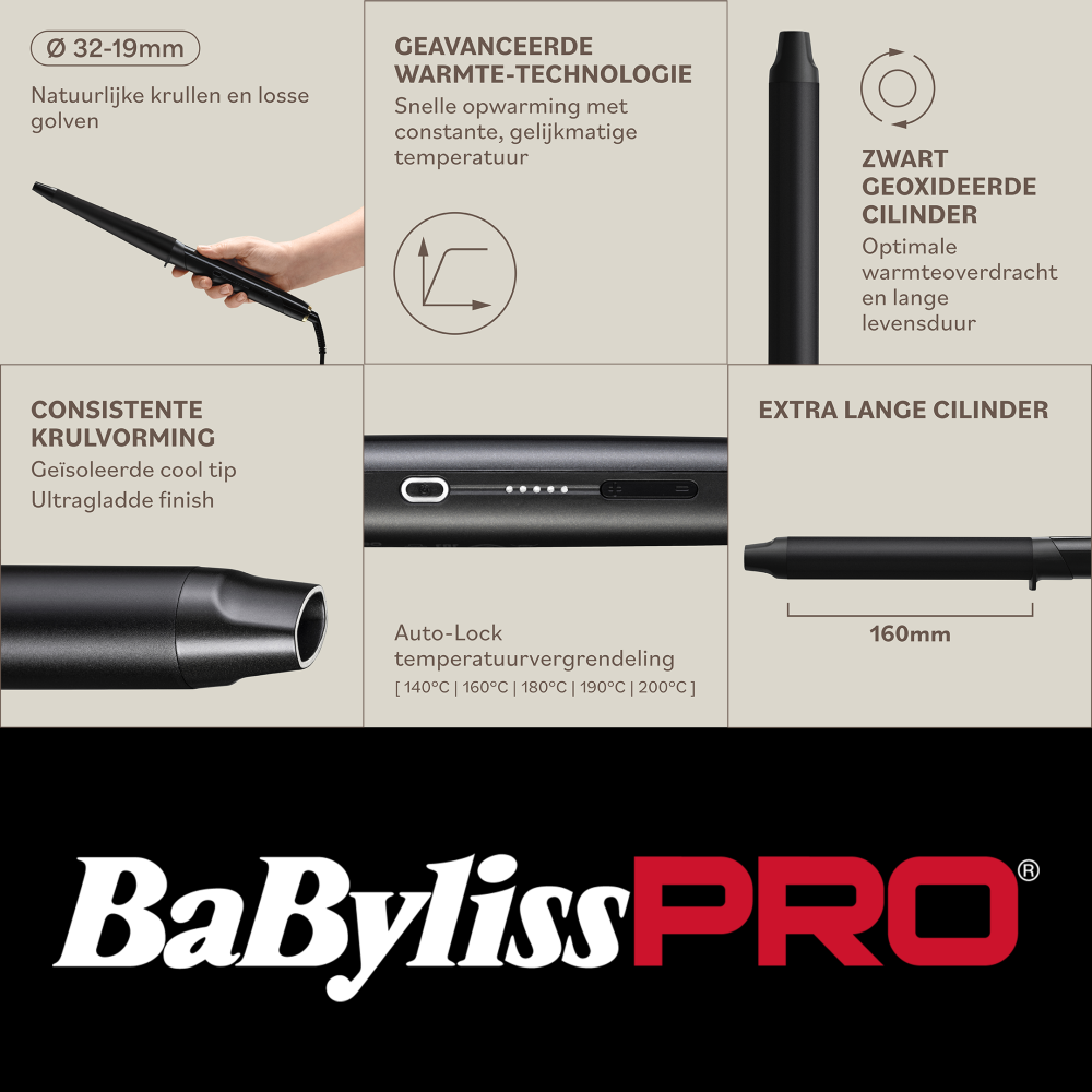 BaBylissPRO Curling Wand 28mm for Effortless Curls and Waves (BAB2485E)