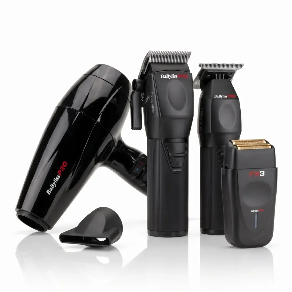 BaBylissPRO FreshFX Zwarte Draadloze Barber Station - Tondeuse, Trimmer, Scheerapparaat & Föhn