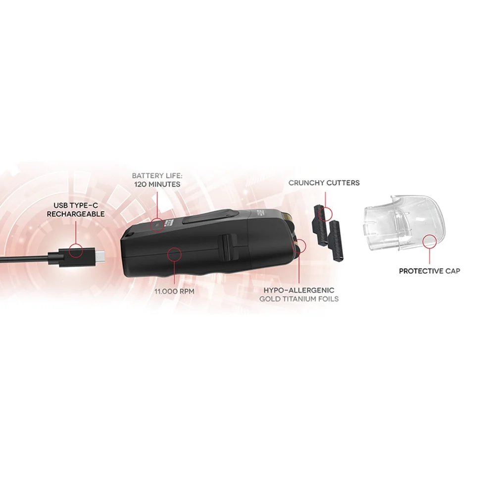 Gamma+ BOOSTED Rasierer - IPX7 Wasserfester Doppel-Folienrasierer