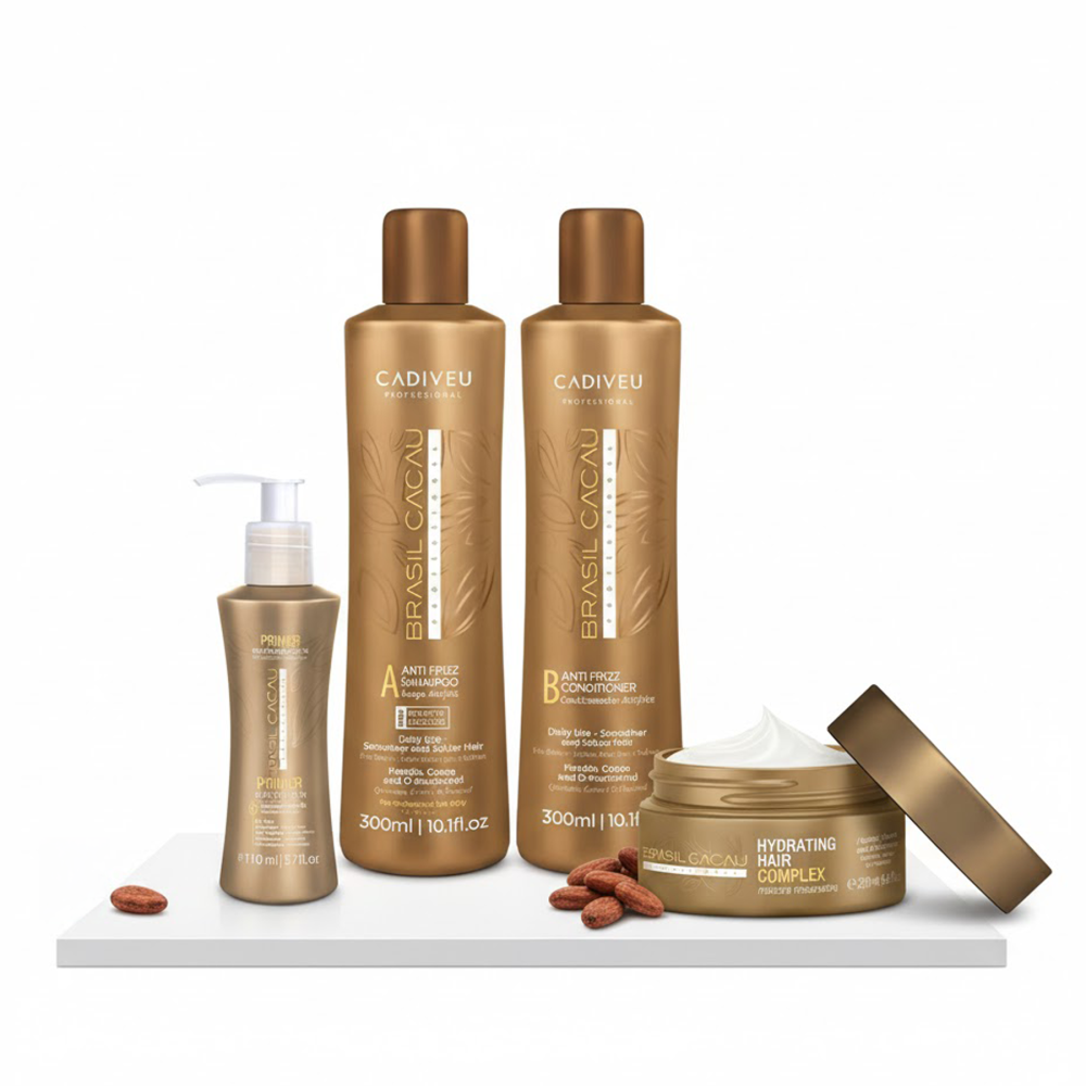 Cadiveu Brasil Cacau Home Care Kit - Sulfaatvrije Shampoo, Conditioner, Masker en Primer - 910ml