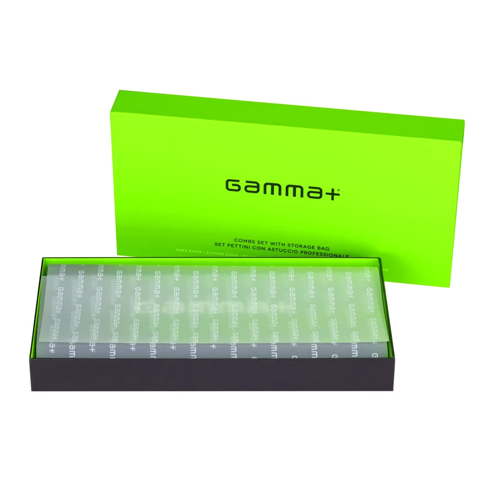 Gamma+ Set de peignes barbier vert - 6 peignes professionnels avec housse de rangement