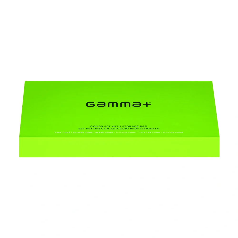 Gamma+ Set de peignes barbier vert - 6 peignes professionnels avec housse de rangement