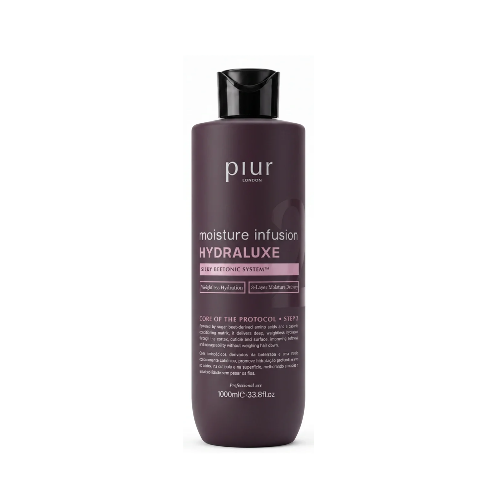 Piur London Hydraluxe Moisture Infusion 1000 ml - hydraterende kernstap voor droge, poreuze lengtes