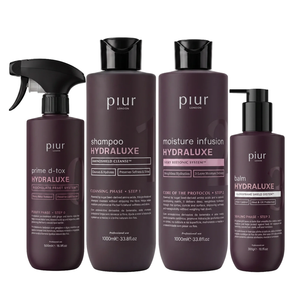 Piur London Hydraluxe Protocol - Prime D-Tox 500ml + Hydraluxe Shampoo 1000ml + Moisture Infusion 1000ml + Hydraluxe Balm 300g