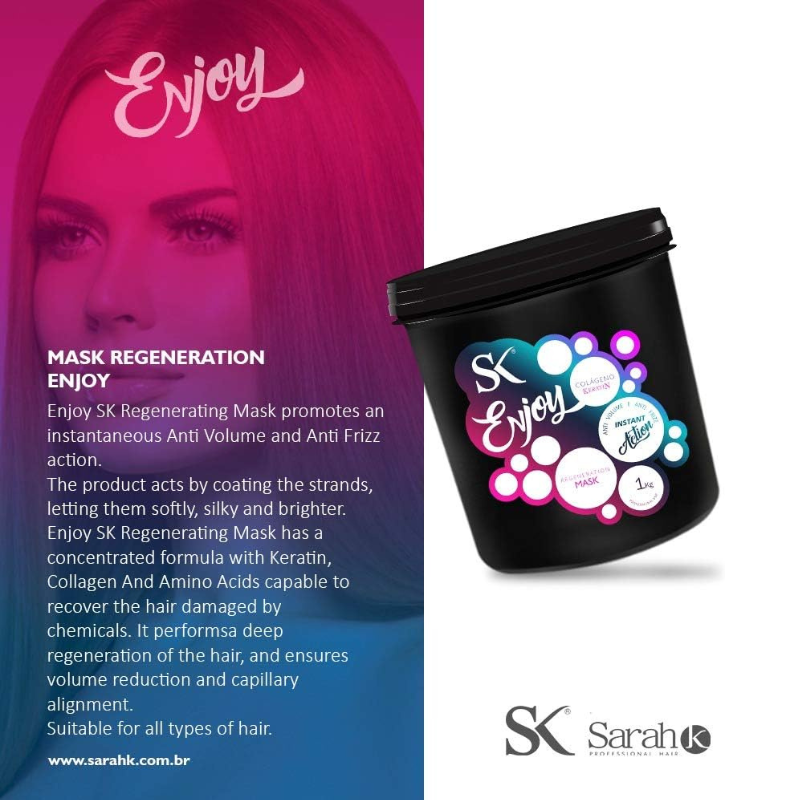 Sarah K - Enjoy - Masque Capillaire Professionnel Régénérant Kératine Collagène – 1kg