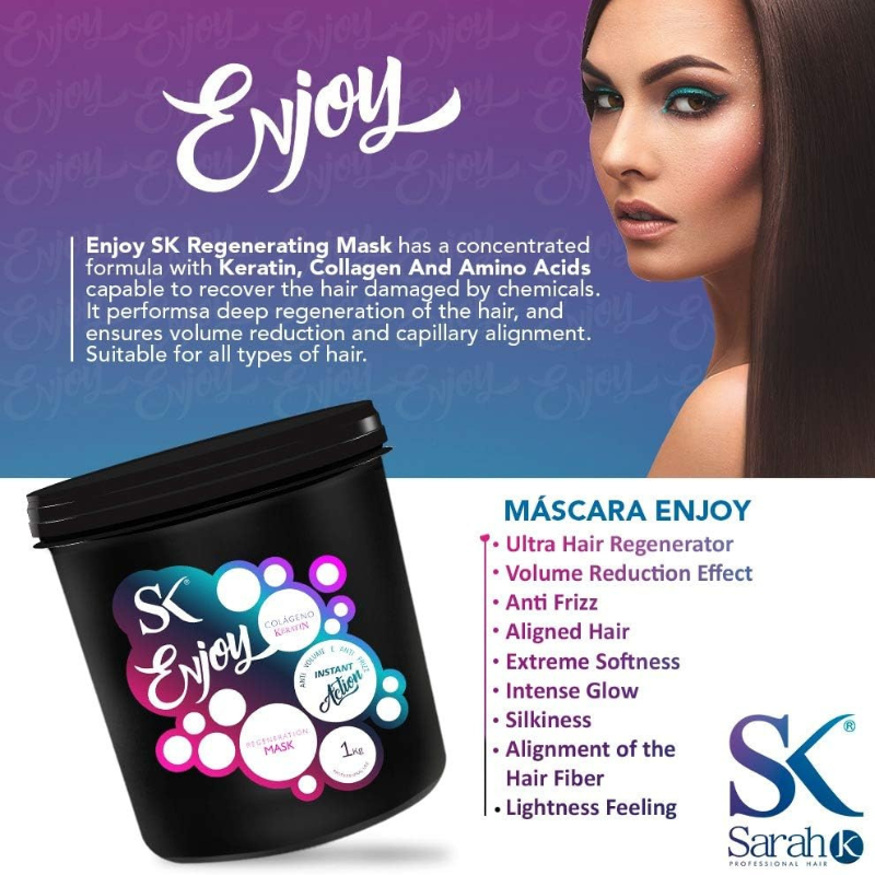 Sarah K - Enjoy - Masque Capillaire Professionnel Régénérant Kératine Collagène – 1kg