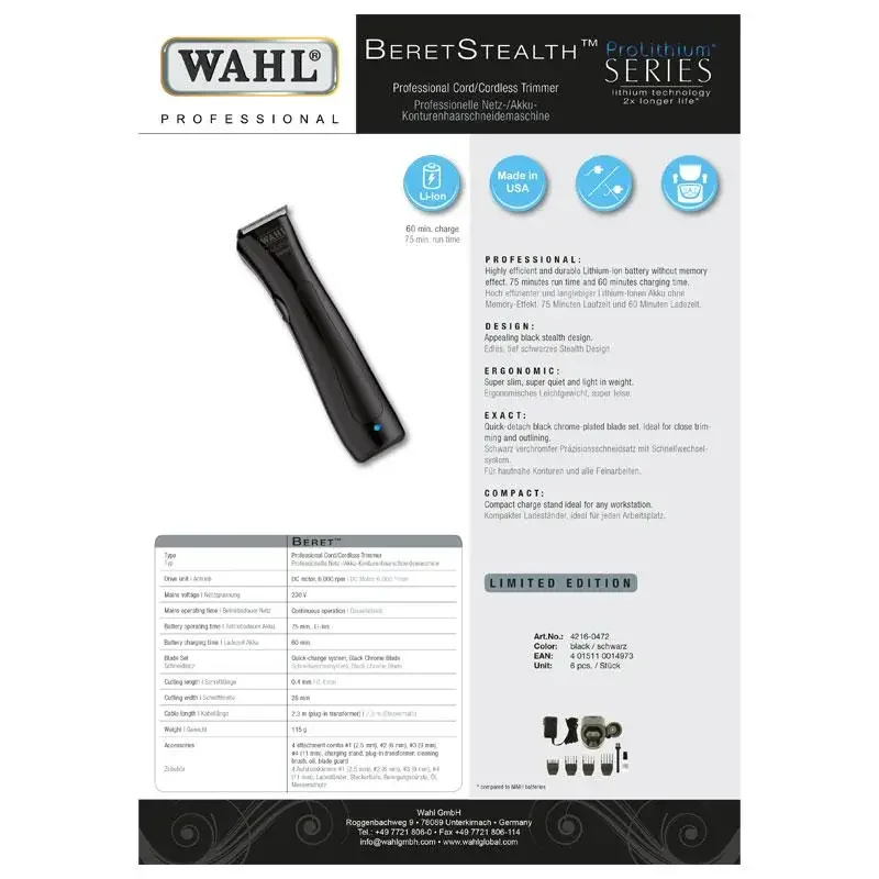Wahl Beret Stealth Trimmer Zwart