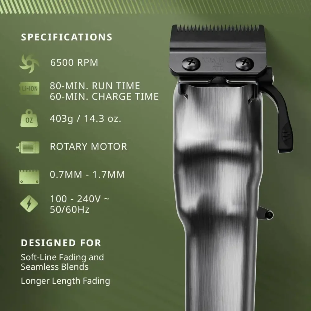 Wahl 5-Star Legend+ Draadloze Tondeuse Groen - volledig metalen tondeuse met Precision Wedge mes