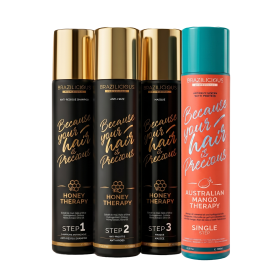 Brazilicious Japanse Keratinebehandeling - Honey 3-Stappen + Mango Single Step - 4x1000ml