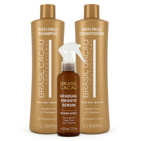 Cadiveu Brasil Cacau Anti-Frizz & Smoothing kit – Shampoo, Conditioner & Serum