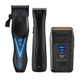 Wahl Set Vapor Switch Haarschneider + Hi-Viz Trimmer + Vanish Rasierer - drei Maschinen, drei Durchgaenge