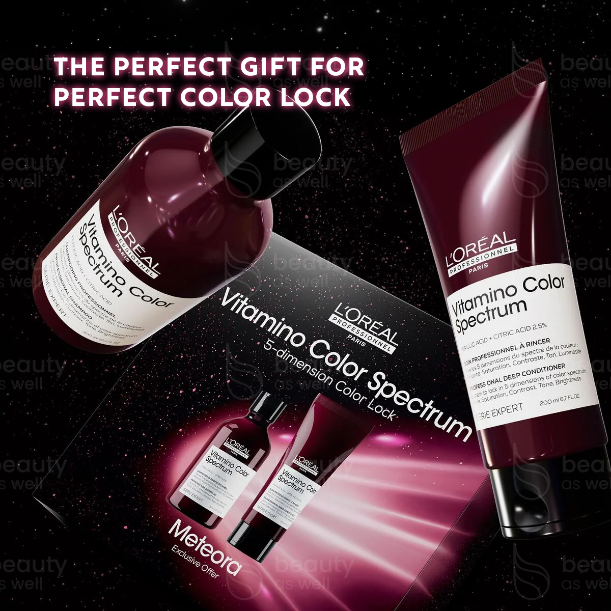 Professional duo for lasting color brilliance L'Oreal Vitamino Color Spectrum Meteora gift set featuring shampoo and conditioner duo in premium packaging for color-treated hair