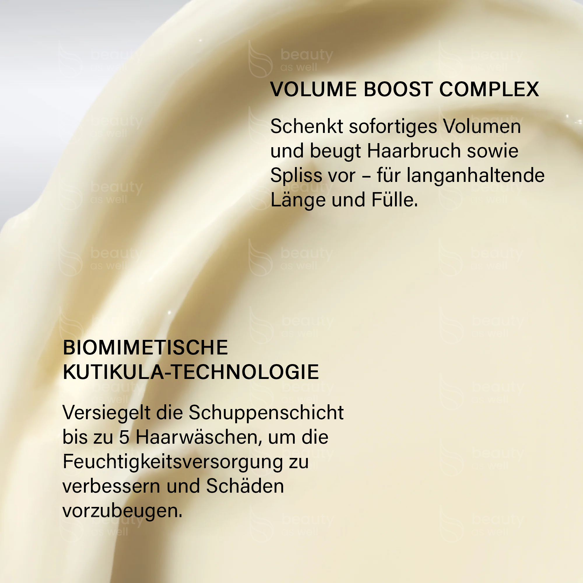 Volume Boost Complex und Biomimetic Cuticle Technology der OLAPLEX Weightless Maske erklaert