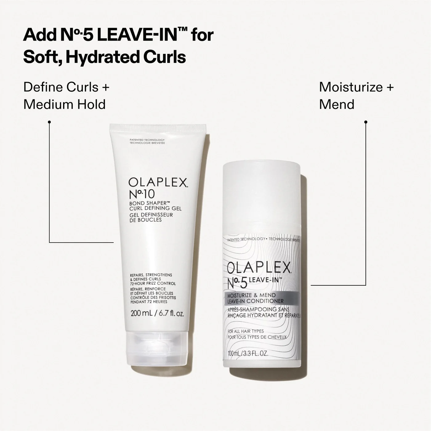 OLAPLEX Nº.10 Bond Shaper curl defining gel with Nº.5 Leave-In routine