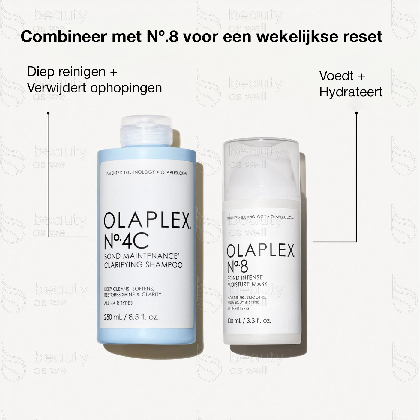 OLAPLEX Nº.4C + Nº.8 routine OLAPLEX Nº.4C gecombineerd met Nº.8 Moisture Mask