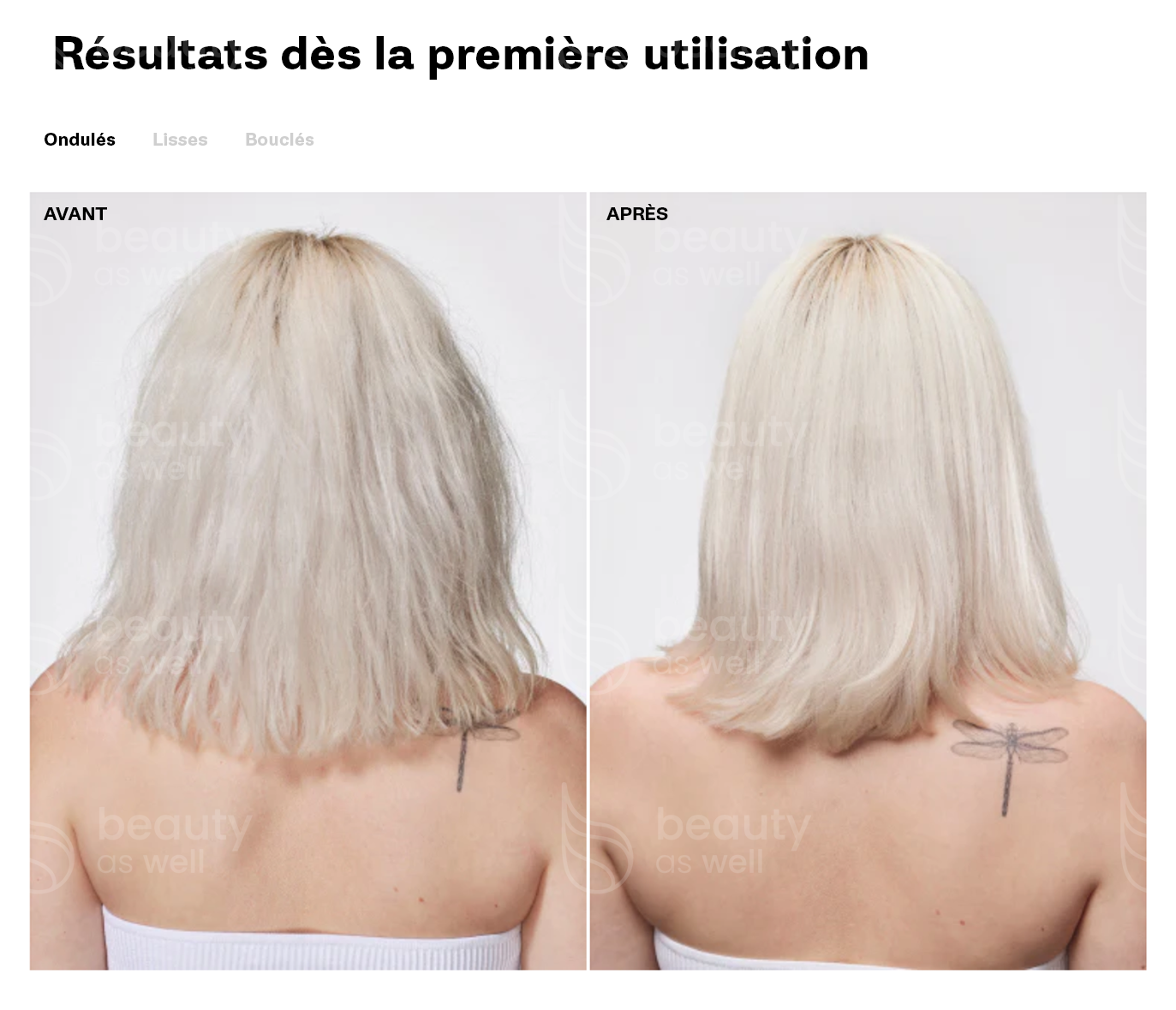 Resultat - Cheveux ondules Cheveux ondules avant apres traitement Olaplex moins frisottis plus de brillance visible
