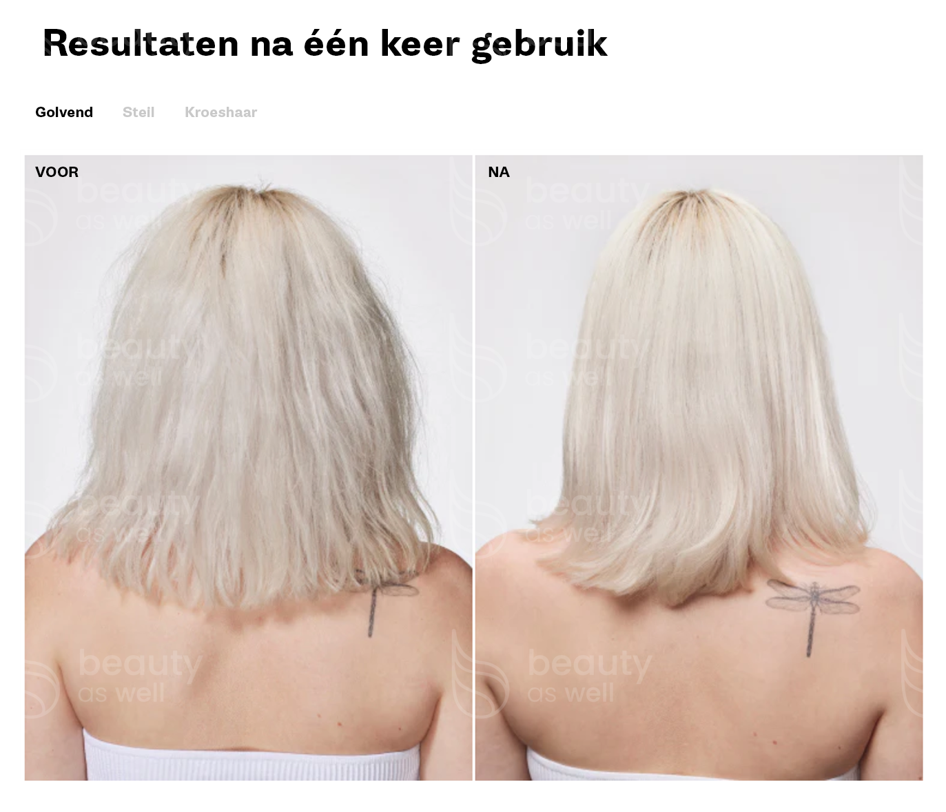Resultaten voor Golvend Haar Golvend haar voor en na OLAPLEX bond-repair met minder pluis