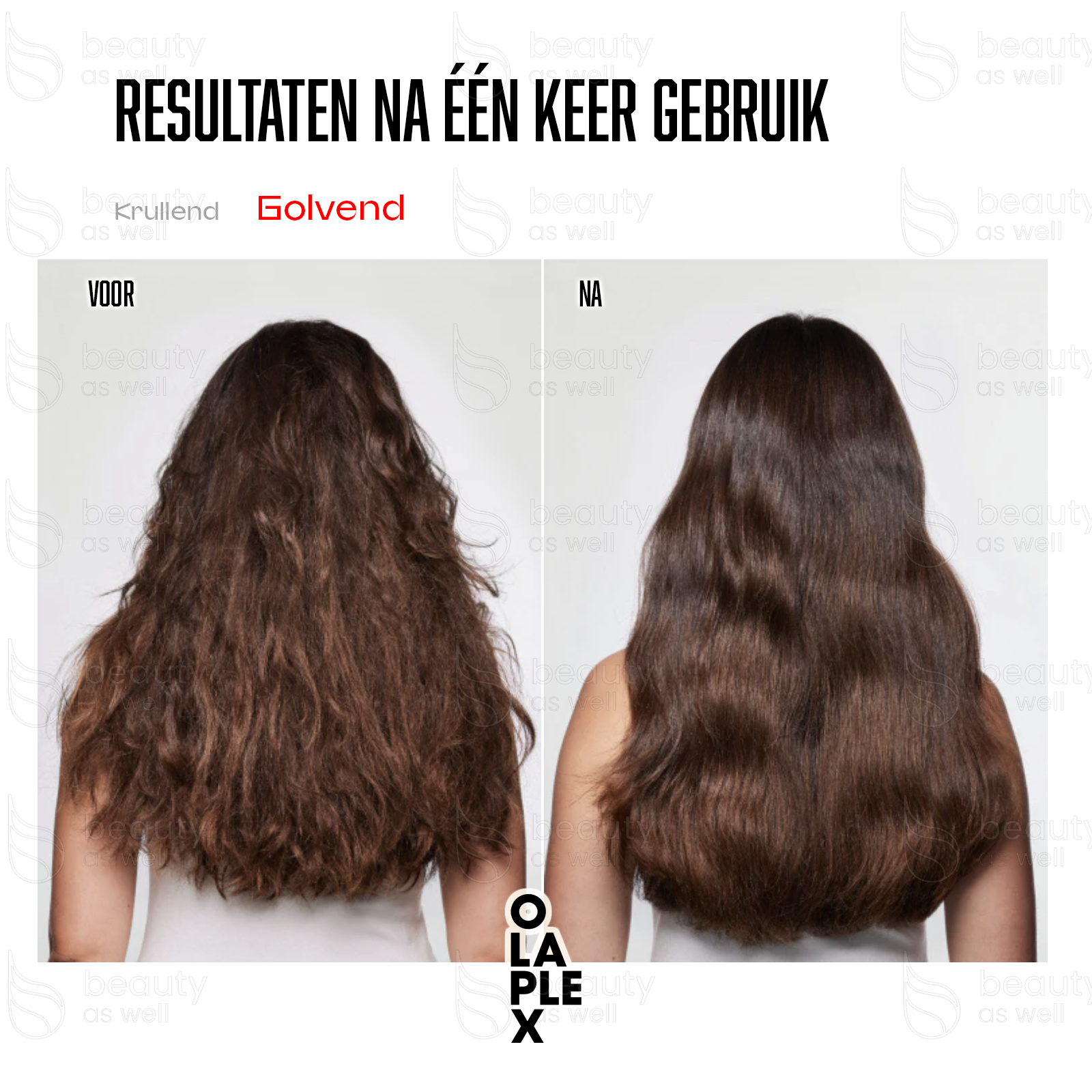 Resultaten op golvend haar OLAPLEX Nº.8 voor en na op golvend haar: meer glans en gladheid