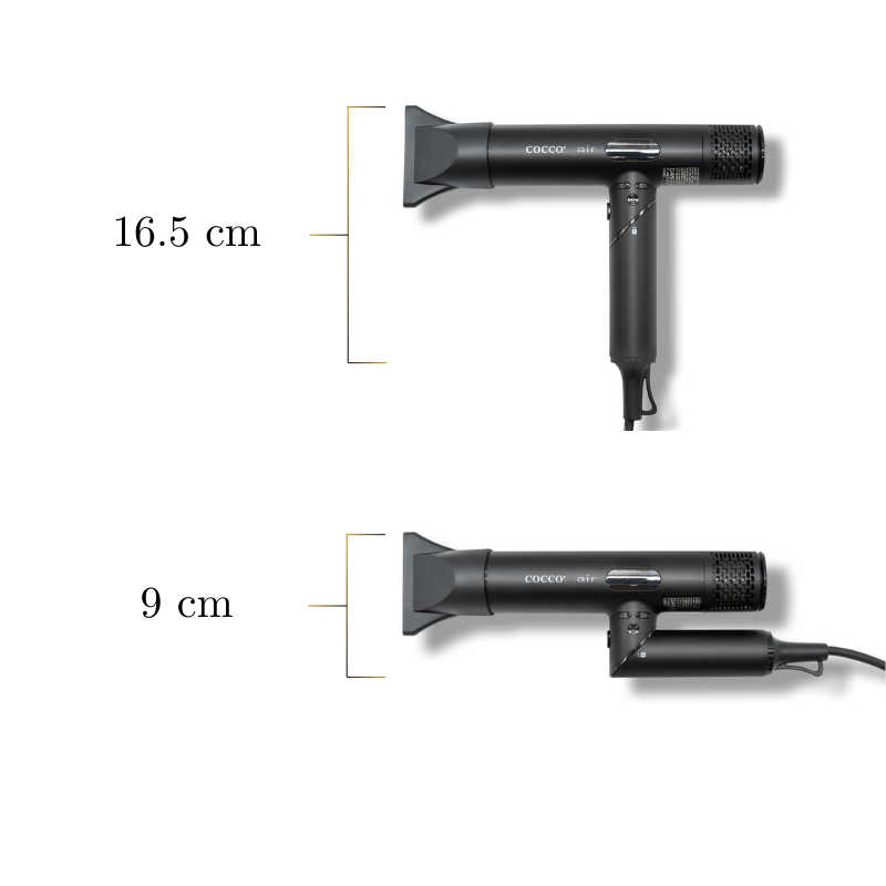 COCCO Air Ionic Hair Dryer foldable handle measurements visualization