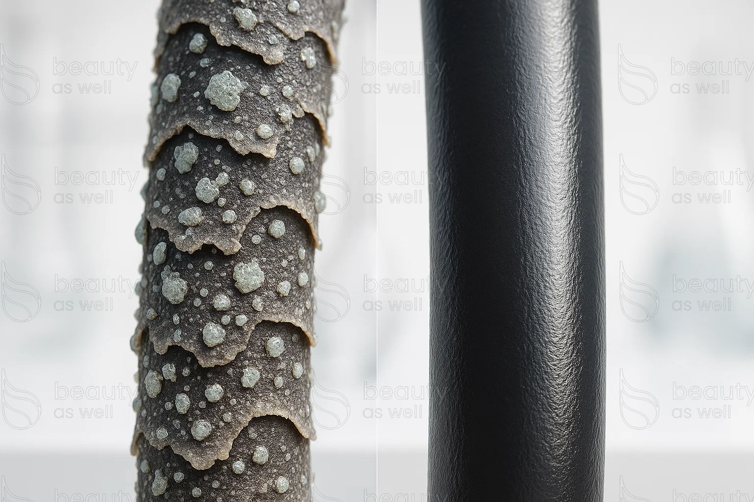 Hair cuticle with mineral structure compared to chelated: 3D microscopy